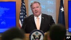 FILE - Secretary of State Mike Pompeo speaks during a news conference, April 22, 2019, at the Department of State in Washington.