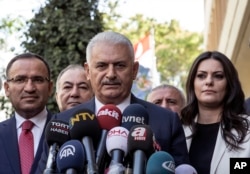 Turkish Prime Minister Binali Yildirim speaks to the media in Ankara, Turkey, Sept. 22, 2017.