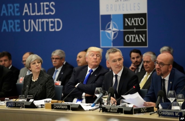 Hasil gambar untuk President Trump has a working dinner with NATO leaders