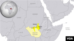 Peta wilayah Sudan Selatan.