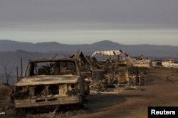 Properties destroyed by the Rocky Fire is seen near Clearake, California, August 5, 2015.