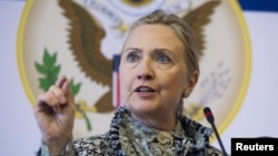 U.S. Secretary of State Hillary Clinton speaks at an event in Copenhagen, May 31, 2012. 