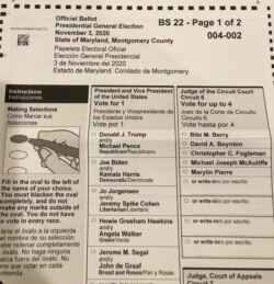 2020年马里兰州蒙哥马利郡的选票(局部)