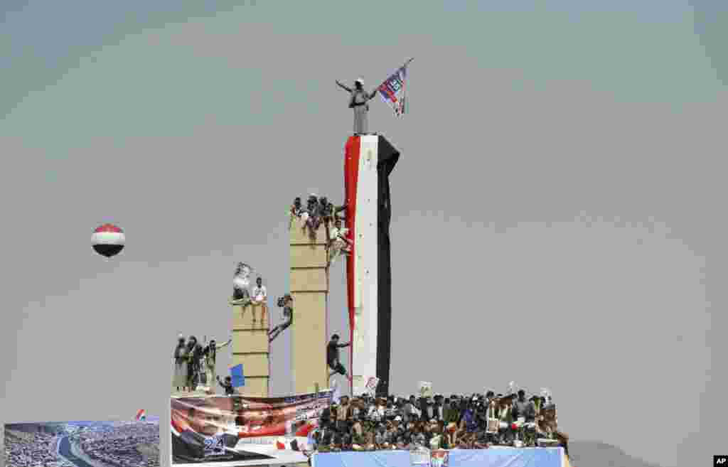 Supporters of former Yemeni President Ali Abdullah Saleh attend a ceremony to celebrate the 35th anniversary of the founding of the Popular Conference Party, in Sana&#39;a.