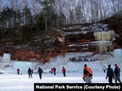 During some winters, Lake Superior and the sea caves at Wisconsin's Apostle Islands National Lakeshore freeze over, giving visitors a unique opportunity to do some ice climbing.