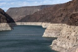 Low water levels due to drought are seen in the Hoover Dam