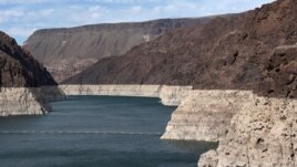Low water levels due to drought are seen in the Hoover Dam