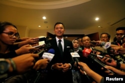 Agus Harimurti Yudhoyono, candidate for Jakarta governor and son of former Indonesia president Susilo Bambang Yudhoyono, speaks to the media after a meeting in Jakarta, Indonesia, Feb. 1, 2017.