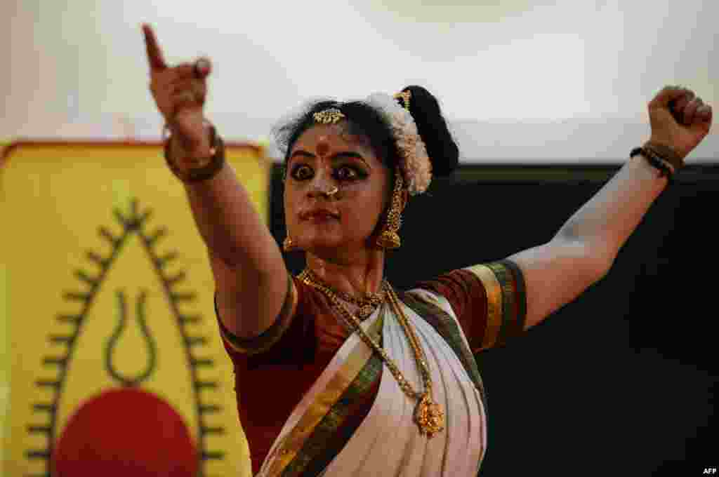 Indian classical dancer VD Methil Devika preforms a traditional dance at the Indian Institute of Technology (IIT) Gandhinagar at Gandhinagar, some 20 kms from Ahmedabad. 