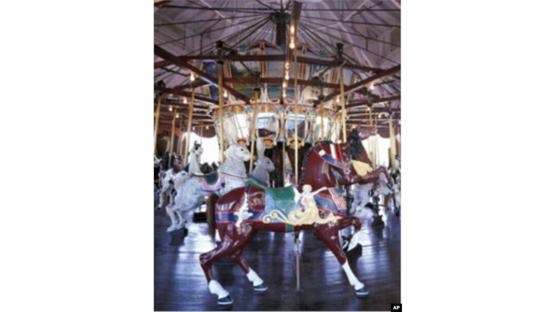 On Burlington, North Carolina's prized menagerie carousel, other animals - like these giant hares - share the limelight.
