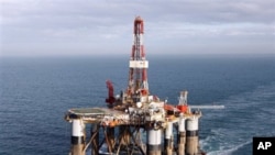 The semi-submersible oil drilling rig the Ocean Guardian under tow in British coastal waters, 22 Feb 2010