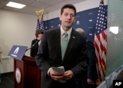 House Speaker Paul Ryan and the GOP leadership finish a news conference on Capitol Hill in Washington, April 4, 2017.