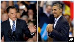 Capres Mitt Romney (kiri) dan Presiden Barack Obama berebut suara di negara-negara bagian kunci atau disebut "swing states" (foto: dok).
