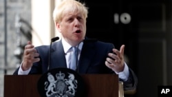 Tân Thủ tướng Vương quốc Anh Boris Johnson phát biểu trước số 10 phố Downing, London, 24/7/2019