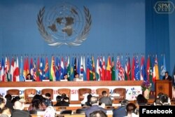 Cambodian Prime Minister Hun Sen talks at the 75th session of the United Nations Economic and Social Commission for Asia and the Pacific (UN-ESCAP) in Bangkok, Monday, May 27, 2019. (Facebook/Samdech Hun Sen, Cambodian Prime Minister official page)