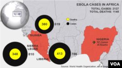 Ebola cases and deaths, as of August 13, 2014