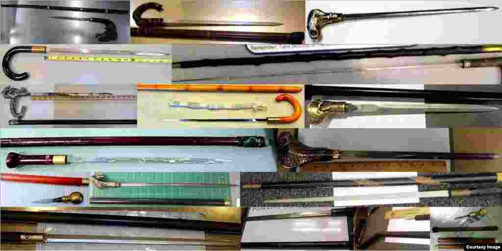 Sejumlah pisau tongkat yang ditemukan TSA.