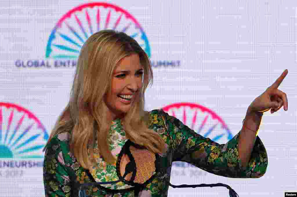 2017年11月28日，印度的海德拉巴举行的全球创业峰会（GES）上，美国总统唐纳德&middot;特朗普的女儿伊万卡&middot;特朗普发表讲话。