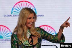 Ivanka Trump, daughter of U.S. President Donald Trump, speaks during the Global Entrepreneurship Summit (GES) in Hyderabad, Nov. 28, 2017.