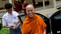 Controversial Buddhist monk Wirathu, foreground, June 14, 2013. 