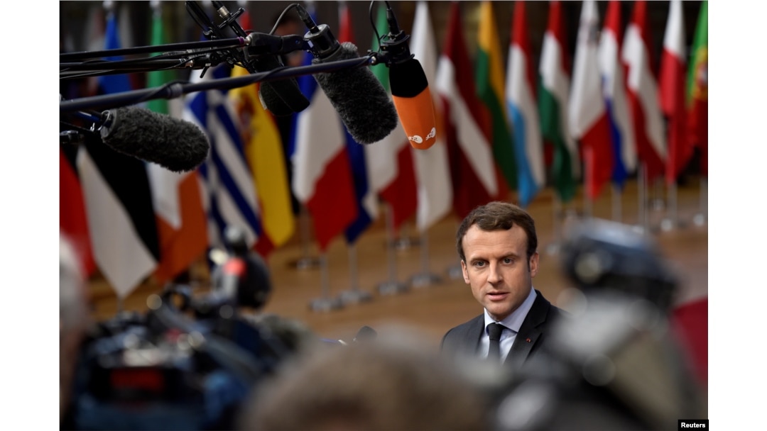 French President Emmanuel Macron arrives to attend the EU summit in Brussels, Belgium, Dec. 14, 2017.