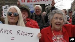 Pro-union protesters rally in Washington for union rights and speak out against austerity measures, Feb. 26, 2011