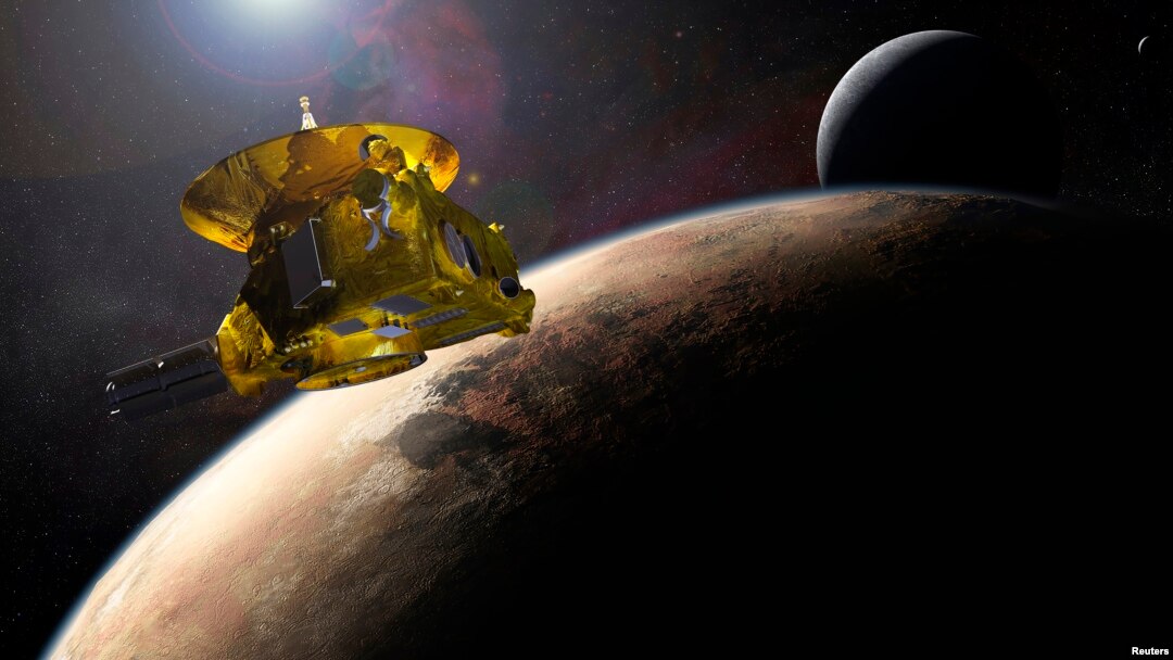 This artist's impression of NASA's New Horizons spacecraft encountering Pluto and its largest moon, Charon, is seen in a NASA image from July 2015.