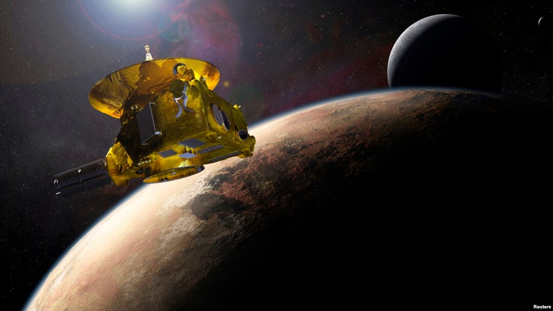 FILE - This artist's impression of NASA's New Horizons spacecraft encountering Pluto and its largest moon, Charon, is seen in a NASA image from July 2015.