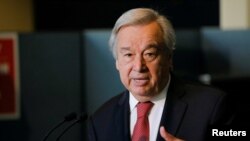 FILE - U.N. Secretary-General Antonio Guterres speaks to reporters in New York, June 18, 2021.