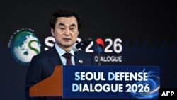 안규백 한국 국방부 장관이 8일 열린 `2026 서울안보대화' 에서 연설하고 있다. (AFP)
