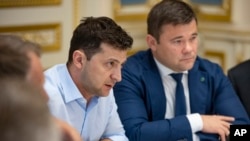 Ukrainian president Volodymyr Zelenskiy speaks during a meeting with the lawmakers in Kiev, Ukraine, May 21, 2019. 