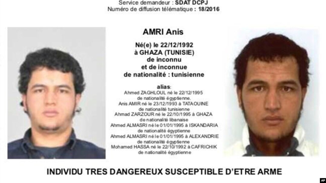 Polisi Jerman masih mencari tersangka Anis Amri, berkebangsaan Tunisia, yang diduga terkait serangan truk di pasar Natal di Berlin (foto: dok).