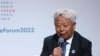 FILE - Jin Liqun, president of Asian Infrastructure Investment Bank, speaks in Paris, Nov. 10, 2023. On Saturday, Jin criticized advanced economies for creating trade barriers, saying there was "no longer free trade" in the global economy. (Reuters/Stephanie Lecocq/Pool)