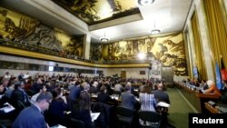 Afghanistan's President Ashraf Ghani attends a two-day conference on Afghanistan at the United Nations in Geneva, Nov. 27, 2018. 