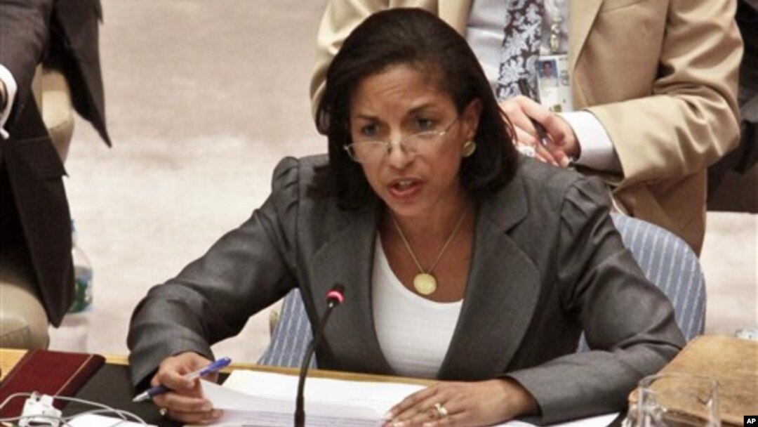 Embaixadora americana nas Nações unidas, Susan Rice, numa intervenção no Conselho de Segurança