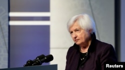 FILE: U.S. Treasury Secretary Janet Yellen listens to a reporter's question at a news conference during the Annual Meetings of the International Monetary Fund and World Bank in Washington Taken Oct.14, 2022