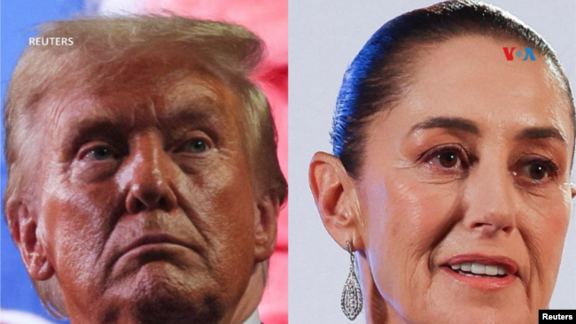 Combinación de foto en la que aparecen el presidente electo de EEUU, Donald Trump y la presidenta de México, Claudia Seheinbaum. [VOA]