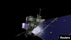 FILE - Rosetta, the European Space Agency's cometary probe with NASA contributions, is seen in an undated artist's rendering. 