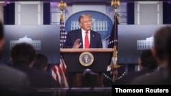El presidente Donald Trump durante la rueda de prensa celebrada en la Casa Blanca.