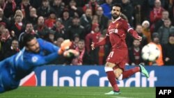 Le milieu de terrain égyptien de Liverpool, Mohamed Salah, lors de la demi-finale de Ligue des champions entre le FC Liverpool et l’AS Roma à Liverpool, le 24 avril 2018.