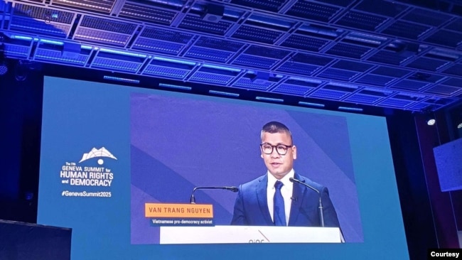 Ông Nguyễn Văn Tráng phát biểu tại Hội nghị Geneva Summit 2025, ngày 18/2/2025. Photo: Nguyễn Văn Tráng.