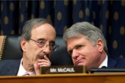 FILE - House Foreign Affairs Committee Chairman Eliot Engel, D-N.Y., left, speaks with ranking member Rep. Michael McCaul, R-Texas, during a House Foreign Affairs subcommittee hearing in Washington, Feb. 13, 2019.