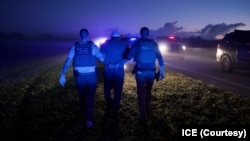 资料照片：2025年10月21日，佛罗里达州维罗海滩，移民与海关执法局官员在针对性的执法行动中逮捕非法移民。