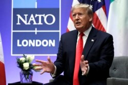 President Donald Trump speaks during the NATO summit at The Grove, in Watford, England. Dec. 4, 2019.
