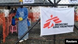 FILE - One of the Ebola treatment centers set up in Monrovia, Liberia, by the aid group Doctors Without Borders, or Médecins Sans Frontières.