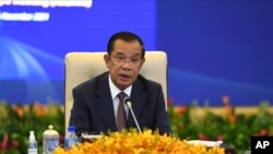 FILE - In this photo provided by An Khoun Sam Aun/Ministry of Information of Cambodia, Cambodian Prime Minister Hun Sen is seen during an online opening session of the Asia-Europe Meeting (ASEM) in Phnom Penh, Cambodia, Nov. 25, 2021. (AP Photo) 