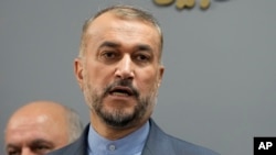 FILE - Iranian Foreign Minister Hossein Amirabdollahian, shown here speaking at a press conference in Beirut, Lebanon, on Oct. 13, 2023, said on Dec. 9 that it would be "useless" to try reviving a nuclear deal that was scuttled by former U.S. President Donald Trump.