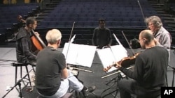 The Kronos Quartet rehearses 'Threnody for Those Who Remain' by Iranian composer Sahba Aminikia