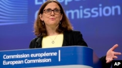 Komisioner Perdagangan Uni Eropa, Cecilia Malmstrom berbicara di Brussels, Belgia (foto: dok). 