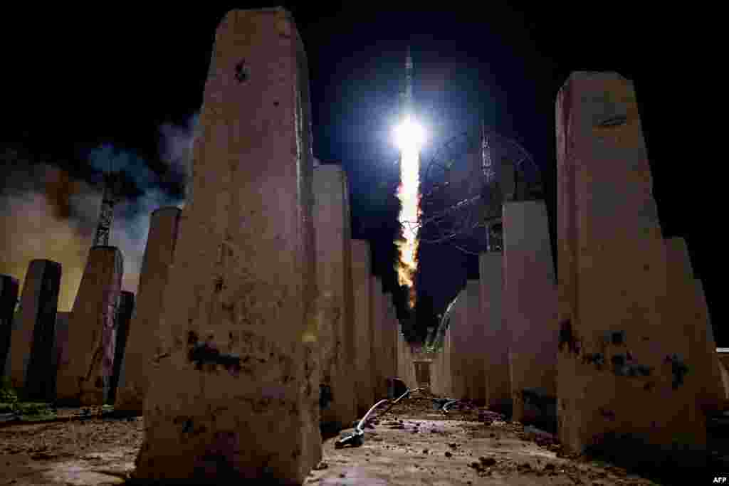 The Soyuz MS-13 rocket is launched with Expedition 60 Soyuz Commander Alexander Skvortsov of Roscosmos, flight engineer Drew Morgan of NASA, and flight engineer Luca Parmitano of ESA, at the Baikonur Cosmodrome in Kazakhstan, July 20, 2019. 
